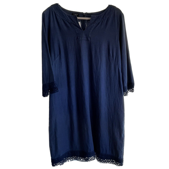 Talbots Womens Dress Size 16P  Linen Blue Knee Length Pockets V Neck Lagenlook - Picture 1 of 16
